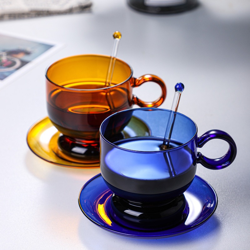 Nordic Colored Coffee Cup Hanging Ear Glass Latte Cups with Handle Blue Amber Water Simple Retro Gift – Wide Mouth Glass Cup and Drinking Glasses Coffee Cup price
