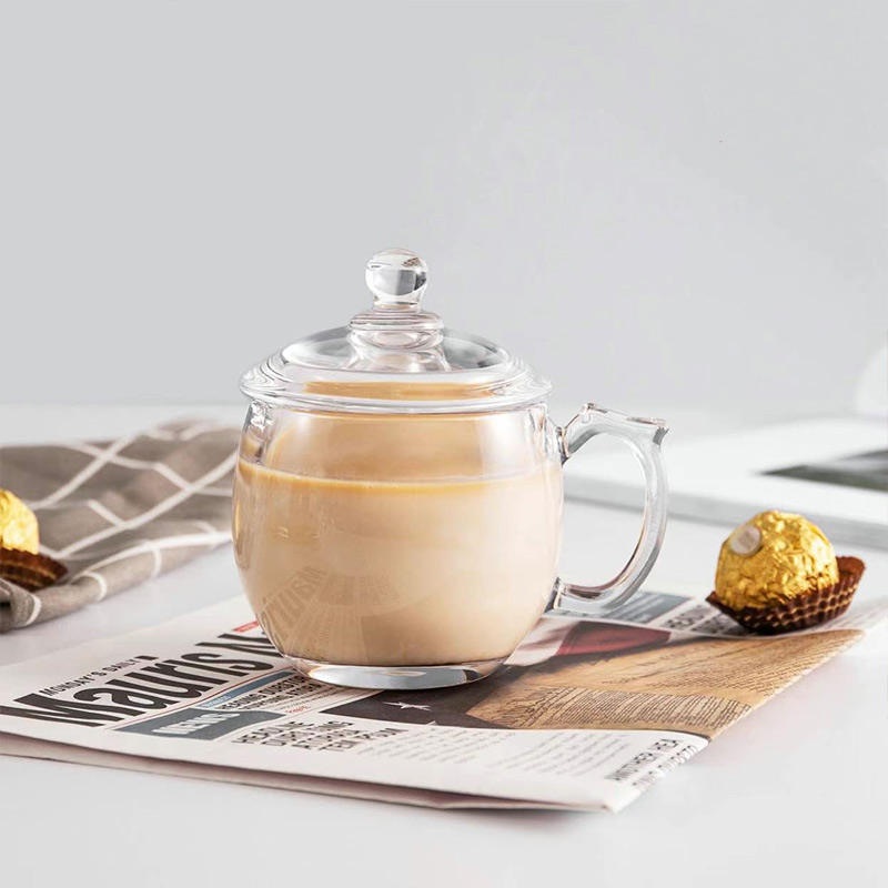 Factory Supply Empty Clear Glass Tumbler Mug Goblet with Glass Lid and Handle – Clear Coffee Cups and Clear Glass Mugs price