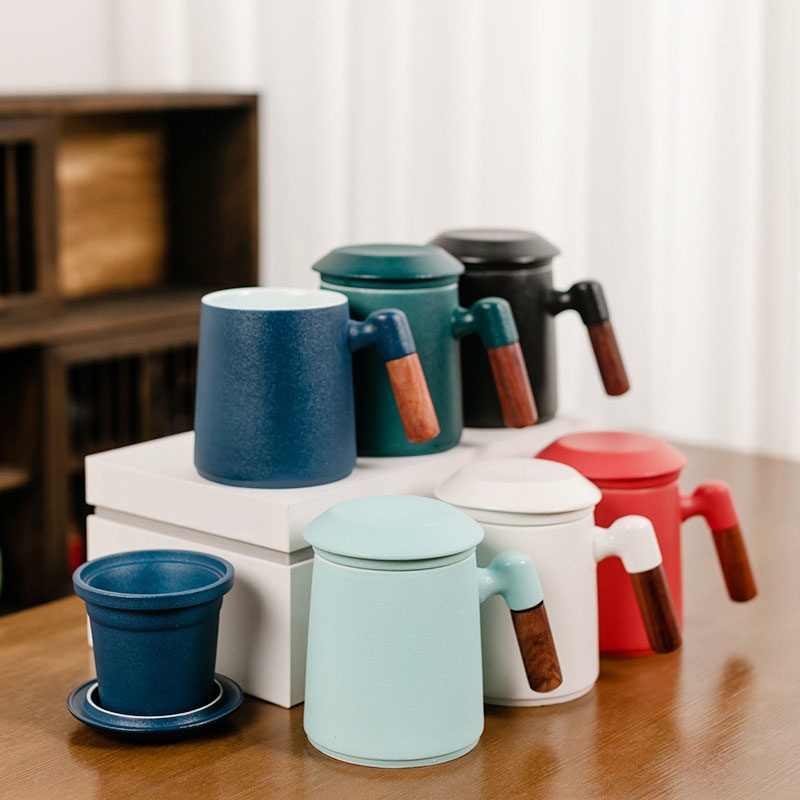 New Arrival Mug with Wooden Handle Tea Water Separation Ceramic Tea Cup – Sublimation Mug and Water Cup price