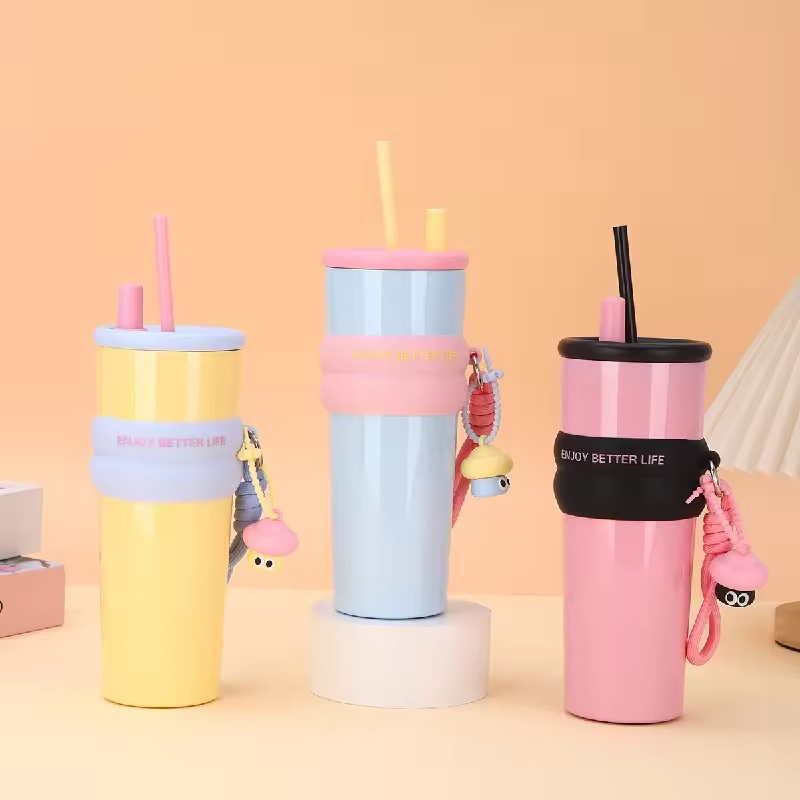 Ready to Ship Double Walled Stainless Steel 710ml Vacuum Insulated Travel Tumbler Thermos Water Bottle with Rope for Girls – Luxury Insulated Tumbler and Stainless Steel Tumbler price