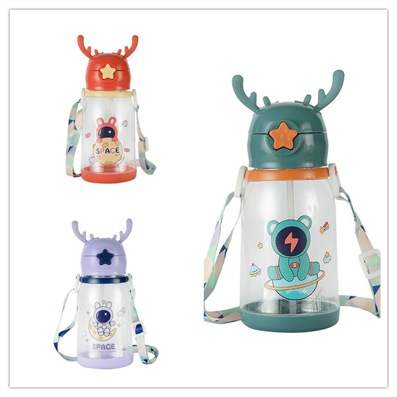 600ml Cute School Cartoon Antler Straw Plastic Water Bottle for Student Gift – Water Bottle and Baby Cup price