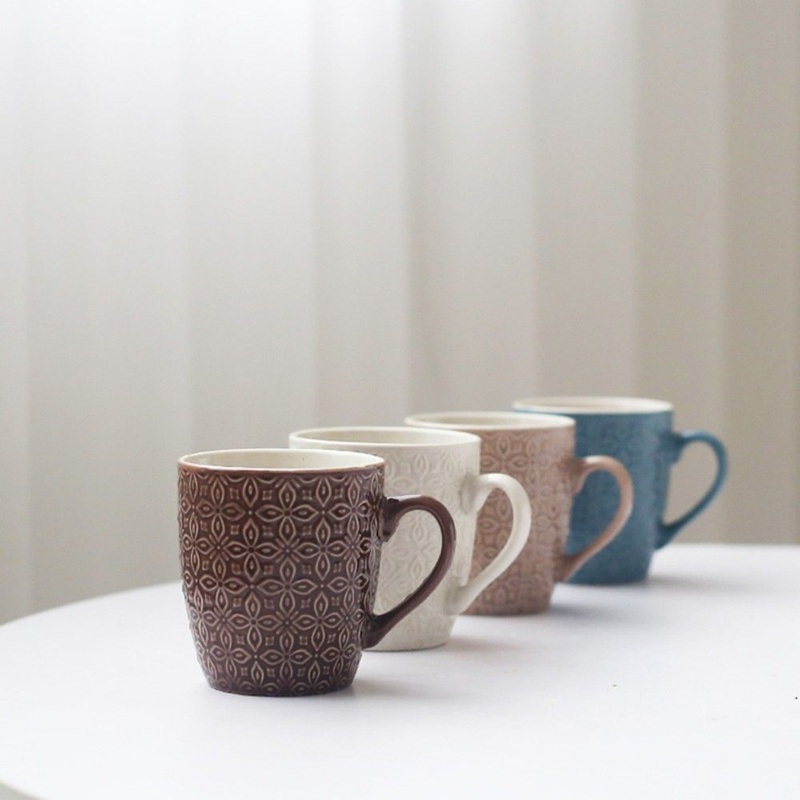 Creative Personalized Embossed Shell Ceramic Coffee Mug and Saucer Set Vintage Couple Gift Water Cup – Ceramic Mug and Mugs Ceramic price