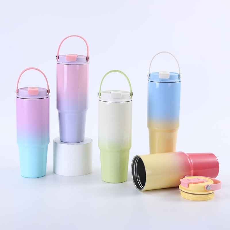 Custom Gradient Rainbow Coffee Tumbler Vacuum Flasks Stainless Steel Double Wall Vacuum Insulated Drinking Tumbler with Lid and Straw – Rainbow Paint Insluated Tumbler and Rainbow Paint Mug price