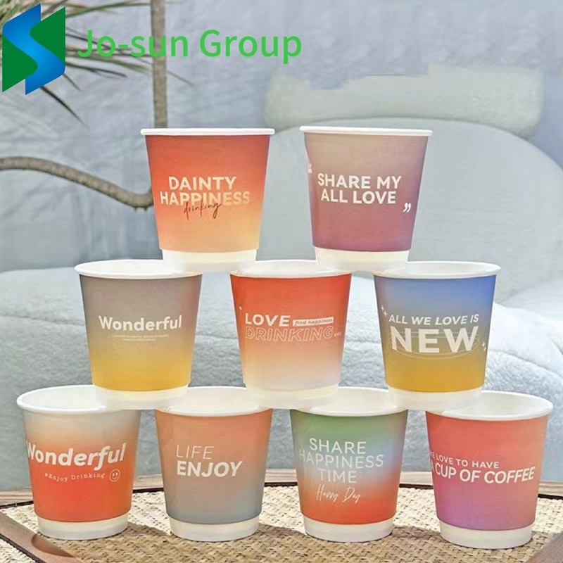 Jo-Sun Newly Designed Gradual Color Disposable Degradable Coffee Cup with Lid for Hot Drink Milk Tea Paper Cup – Disposable Cup and Insulation Disposable 8oz Ripple Wall Paper Cup price