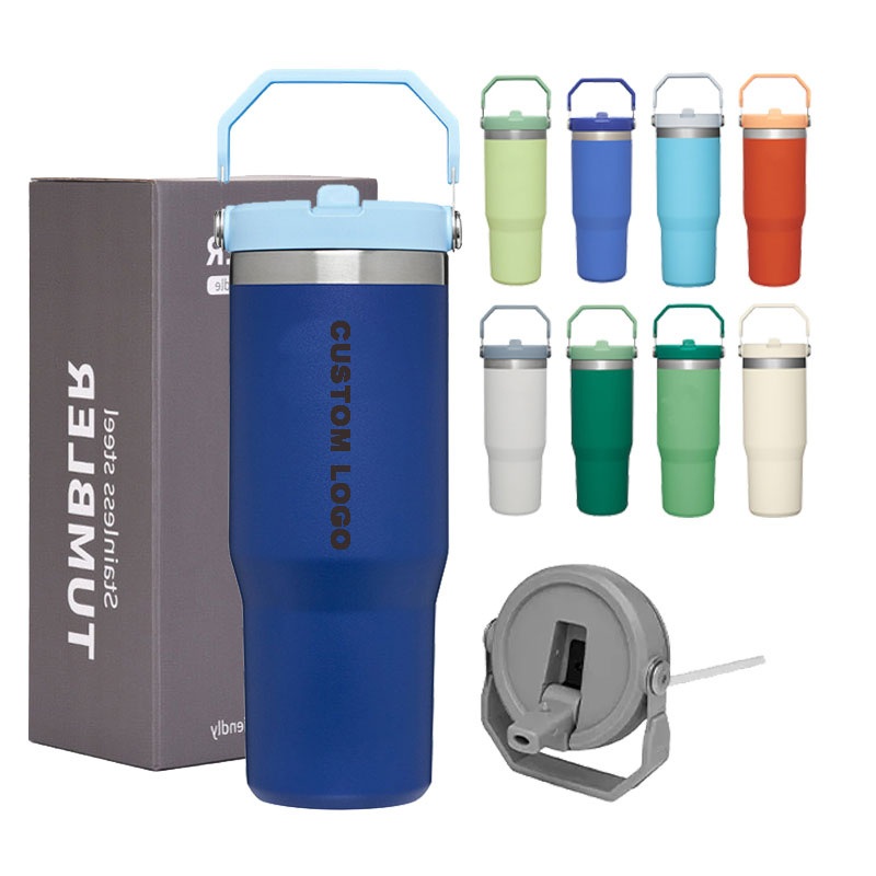 New Arrival Brand Logo Double Wall Stainless Steel Thermal Travel Cup with Handle and Flip Straw Lid – Double Wall Mug and Vacuum Insulated Bottle price