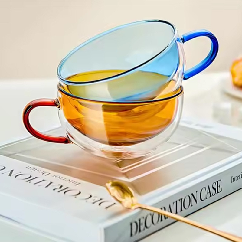 200ml Ergonomic Handle Durable Latte Flower Tea Hot/Cold Water Colorful Insulated Double-Walled Glass Mug Heat-Resistant Glass Coffee Cup – Glass Cup and Double Wall Glass Cup price