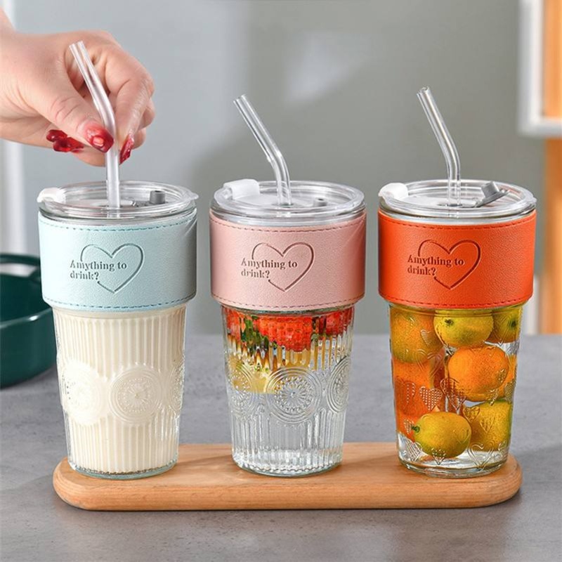 600ml Clear Drinking Tumbler Tea Coffee Cup Mug Travel Coffee Glass Mug Cup with Lid and Sleeve – Drinking Glass and Beer Cup price
