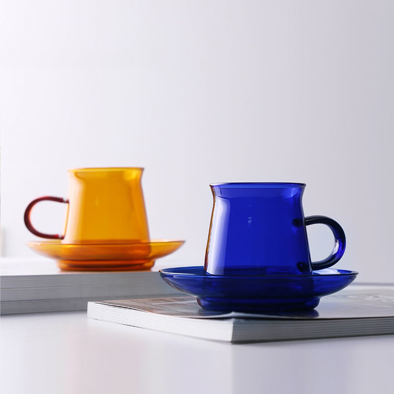 Colored Glass Coffee Cup and Saucer Set Heat-Resistant Juice Milk Tea Water Drinking Cup Buffet Bar Restaurant Drinkware Sets – Glass Coffee Cup and Colored Glass Coffee Cup price