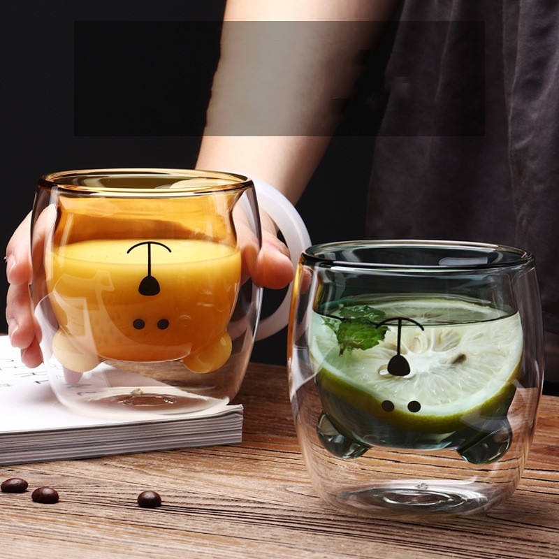 Double Wall Glass Cup for Coffee Milk Juice Cute Bear Shape Glass Cup Coffee Tea Cups Drinking Clear Double Wall Mugs – Coffee Tea Cups and Double Wall Glass Cup Mugs price