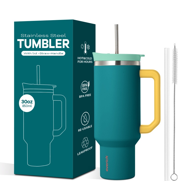 Everich 40 Oz Tumbler with Handle Lid Straw 1182ml Stainless Steel Water Bottle Vacuum Cup Travel Car Coffee Mug – Spiling Proof and Handle Lid price