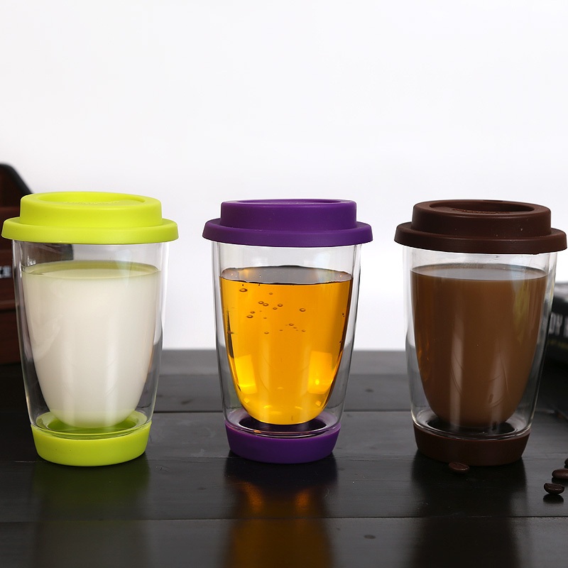 Handmade Double Wall Heat Resistant Borosilicate Glass Reusable Coffee Mug Travel Coffee Mug with BPA Free Silicone Lid – Coffee Cup and Reusbale Cup price