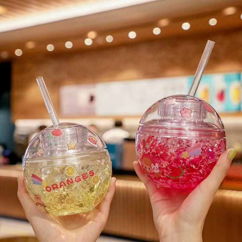 Party Drinkware 320ml Plastic Double Wall Tumblerjuice Milk Tea Cup Cute Transparent Luminous Carton Tumbler with Straw – Sport Water Bottle and Drinking Bottle price