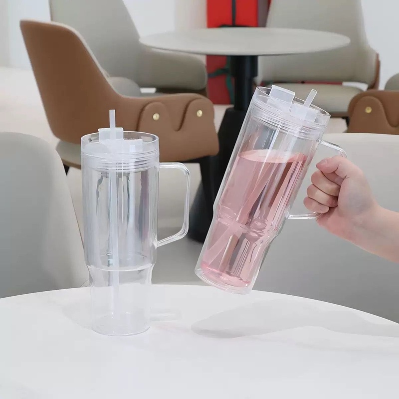Pre-Drilled 40oz Acrylic Plastic Snow Globe Tumblers Double Wall Reusable Plastic Mug with Handle and Plastic Lid – Reusable Plastic Mug and Double Wall Mug price