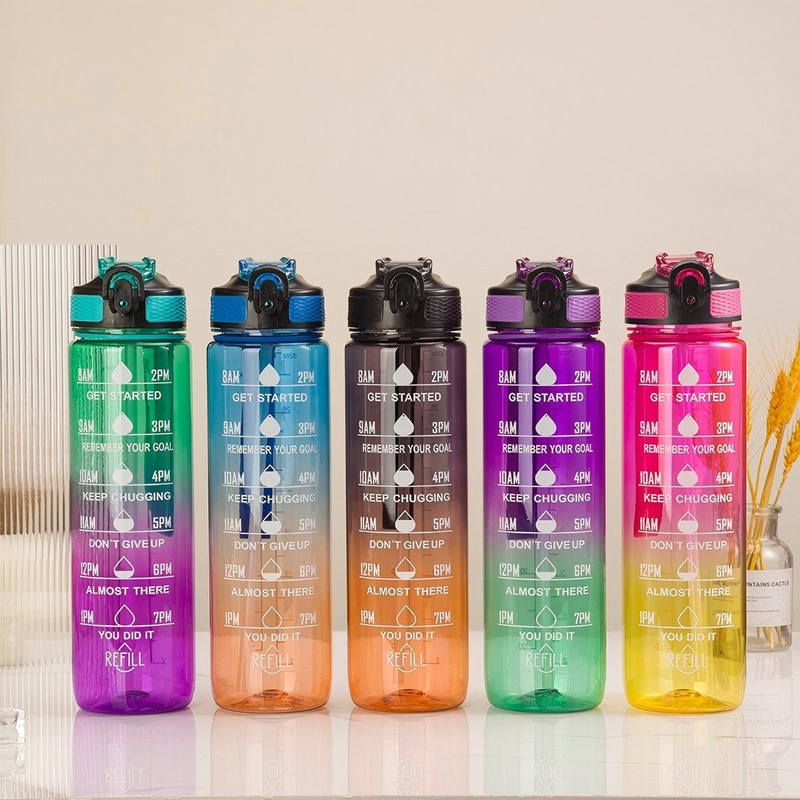 Wholesale 32 Oz Leak Proof BPA Free Large Capacity Plastic Fitness Sports Motivational Tritan Water Bottle with Times to Drink and Straw – Water Bottle and Plastic Bottle price