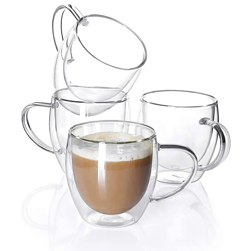 Wholesale Clear Borosilicate Insulated Double Wall Glass Cup with Handle, Reusable Double Wall Coffee Tea Glass Cup, Glass Water Drinking Cup – Double Wall Glass Cup and Double Wall Glass Cup with Handle price