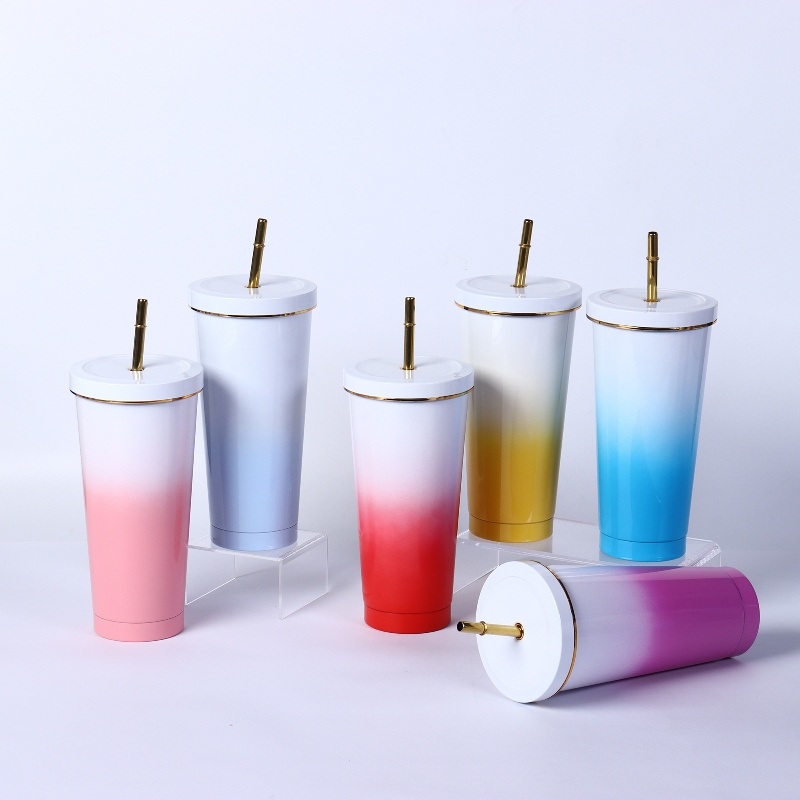 Wholesale Gradient 500ml/750ml Stainless Steel Water Bottle Vacuum Insulated Tumbler Double Wall Car Mugs with Lid and Straw – 24oz Tumbler Double Wall and Water Bottle Vacuum Tumbler price