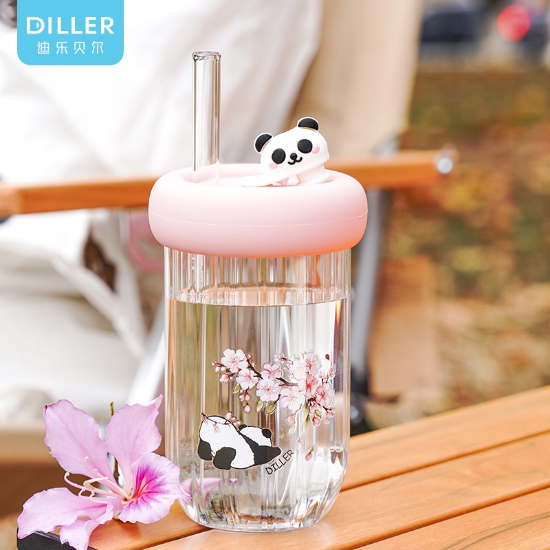 Custom Logo Personalised Panda Borosilicate Glass Water Bottle with Lid – Glass Water Bottle and High Borosilicate Glass Cup price