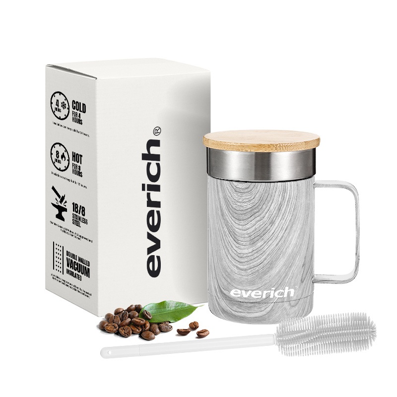 Eco Friendly Double Wall Stainless Steel Coffee Mug with Bamboo Lid with Handle for Outdoor Activity – Double Wall Stainless Steel and Vacuum Insulated Cup price