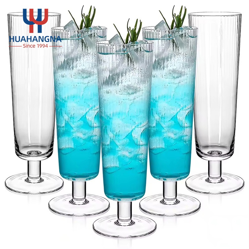 Fashioned Vertical Stripes Clear Champagne Flutes Glass Bar Ribbed Long Cocktail Drinking Glass Mug – Glass Mug and Drinking Mug price