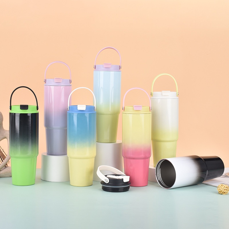 Portable 30oz Custom Logo Gradient Color Stainless Steel Water Tumbler Coffee Mugs Double Wall Drinking Tumbler with Straw – Tumbler and Stainless Steel Tumbler price