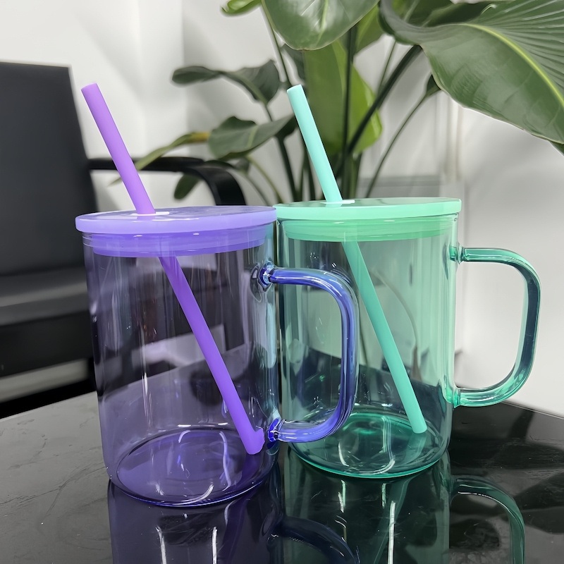 17oz Sublimation Frosted Clear Colored Beer Can Jar Shaped Glass Cup Mug with Handle – Colored Beer Mug and Shaped Glass Cup Mug with Handle price