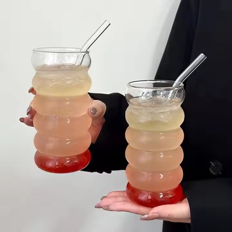 Borosilicate Glass Cup Single Layer Thickened Caterpillar Ring Straw Mug for Breakfast Milk Glass Bottles – Glass Cup and Straw Cup price