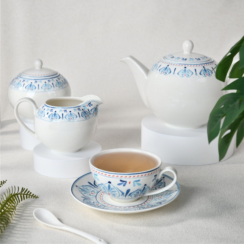 Eco-Friendly Porcelain Color Blue Teapot Coffee Cup Ceramic Tea Set – Tea Set and Ceramic Tea Set price