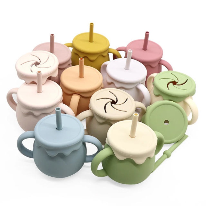 New Customized Reusable 2 in 1 Food Container Spill Proof BPA Free Silicone Baby Snack Cup with Straw – Baby Snack Cup and Silicone Baby Cup price