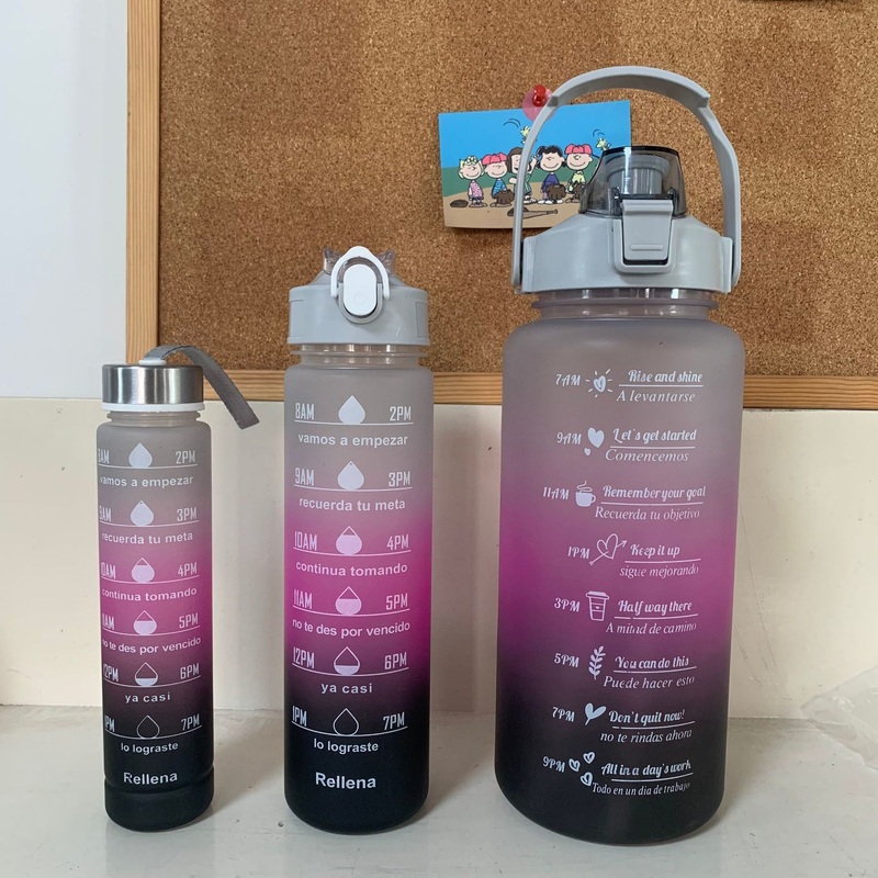 2000ml 900ml 500ml BPA Free Portable Leakproof Motivational Water Bottle with Time Maker Gradient Color Plastic Water Bottle Set – Water Bottle and Motivational Water Bottle price