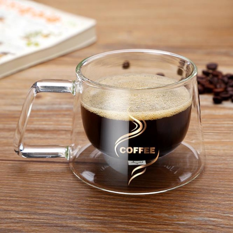 Heat-Resistant Borosilicate Double- Wall Glass Coffee Mug with Gold Logo – Glassware and Mug price