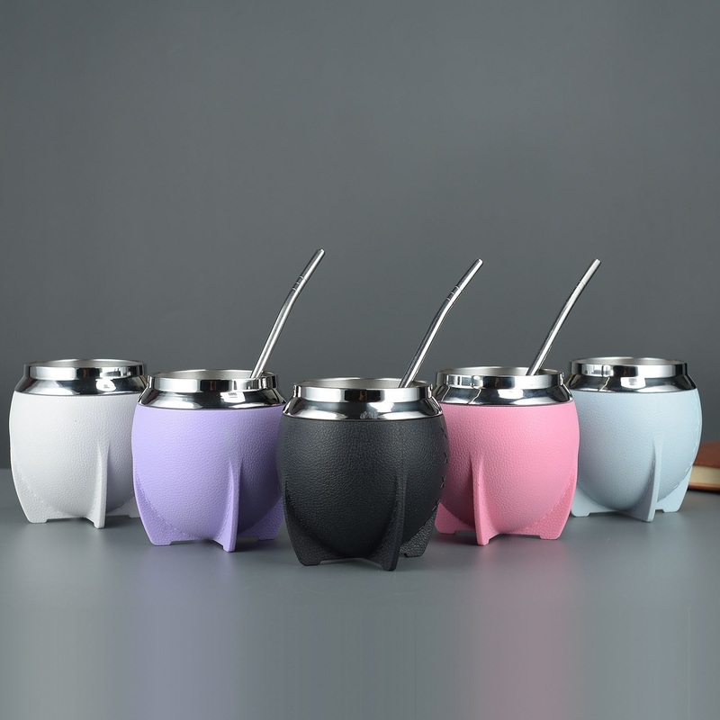 Wholesale 18/8 Stainless Steel Double Wall Leather 280ml Yerba Mate Cup – Coffee Mug and Stainless Steel Coffee Mug price