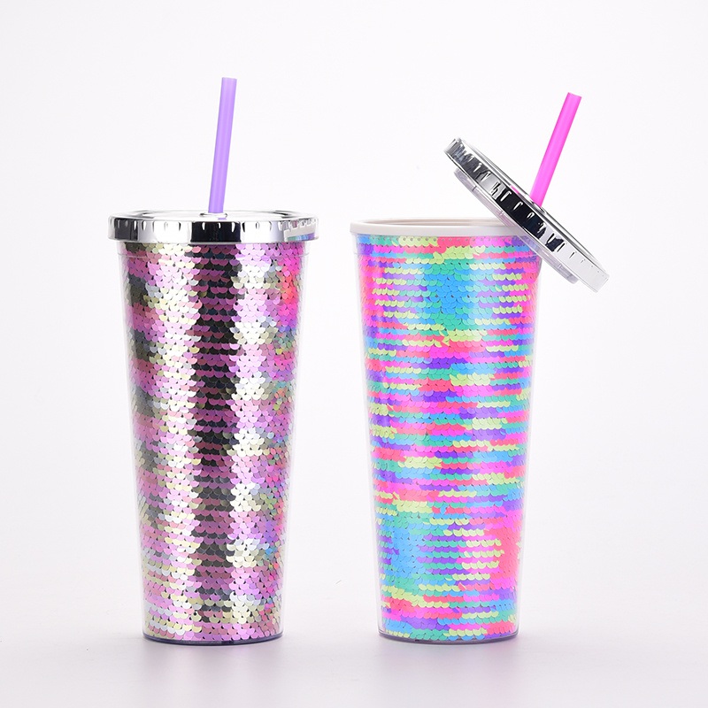 24 Oz Acrylic Glitter Sequins Insert Drink Cup Colorful Flower Lid Portable Water Bottle – Plastic Cup and Plastic Mug price