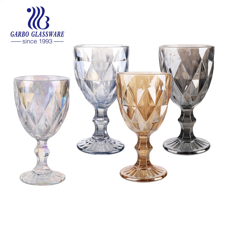 300ml Worldwide Popular Diamond Embossed Glass Goblet with Customized Ion Electroplated Colors – Glass Goblet and Wine Glass price