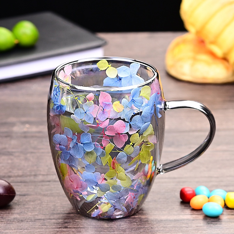 350ml Transparent Borosilicate Double Wall Glass Espresso Coffee Cup with Dry Flower – Dry Flower Glass Cup and Double Wall Glass Cup price