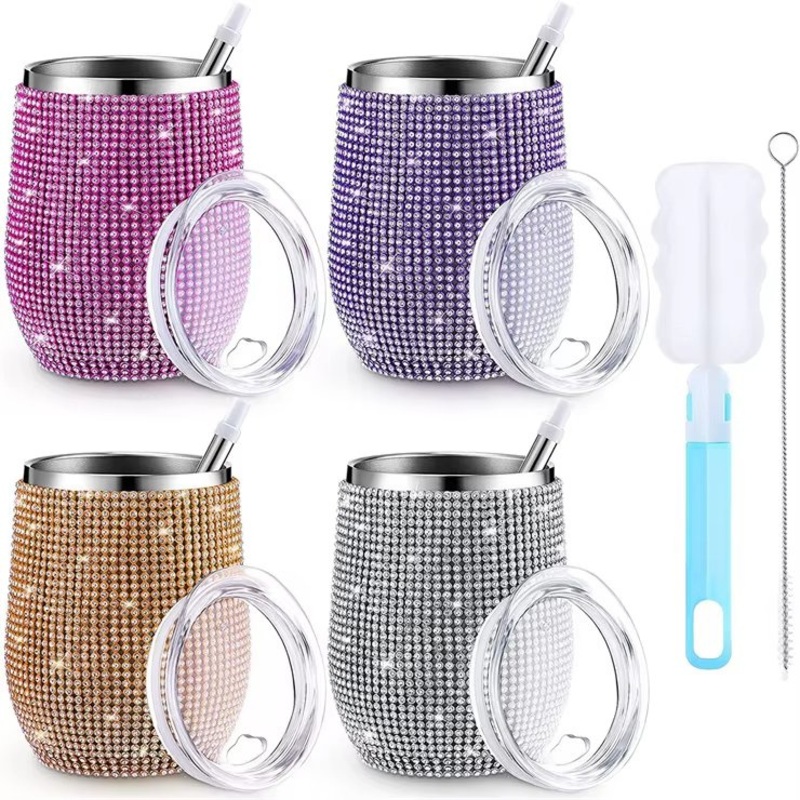 12oz Bling Wine Tumbler Diamond Tumbler Rhinestone for Glitter Wine Glass Tumbler Girls Trip Cups – Sports Water Bottle and Rhinestone Tumbler price