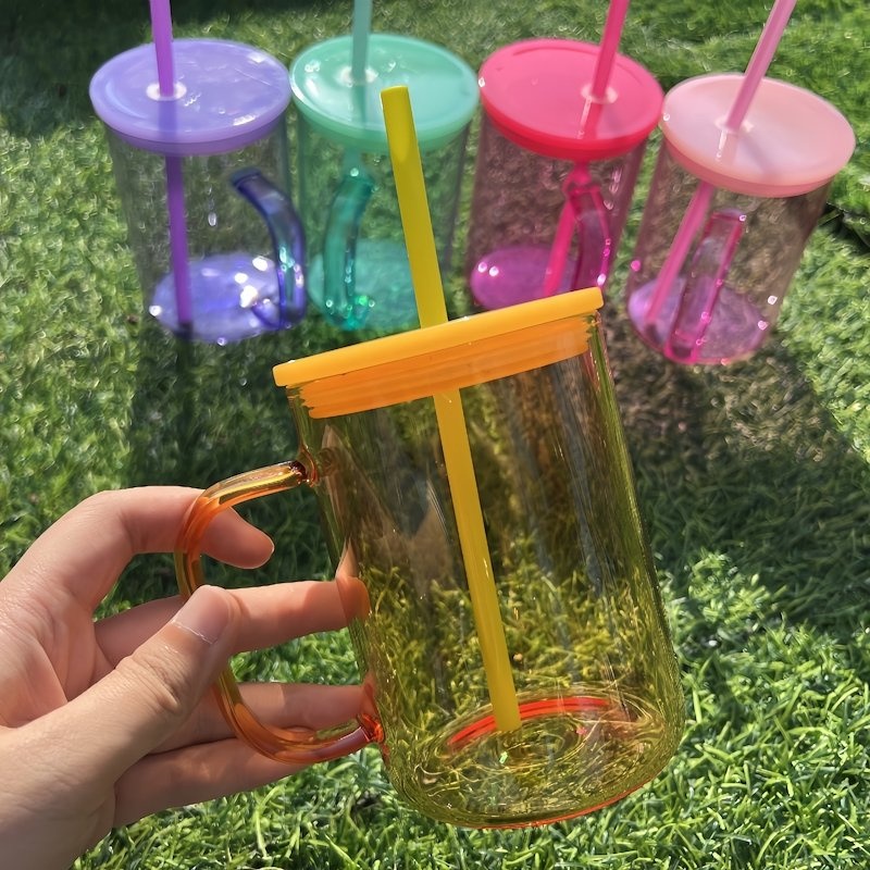 17oz Colorful Clear Jelly Glass Mug Blank Sublimation Colored Plastic Lids Coffee Mugs with Handle for Hot Printing – 17oz Colorful Clear Jelly Glass Mug and Colored Plastic Lids Coffee Mugs with Handle price
