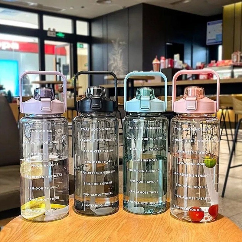 2 Liters Water Bottle with Time Marker Reusable Outdoors Sports Drinking Bottle Portable Plastic Cups with Straw High-Capacity – Leaking Proof Water Bottle and Dishwasher Safe price