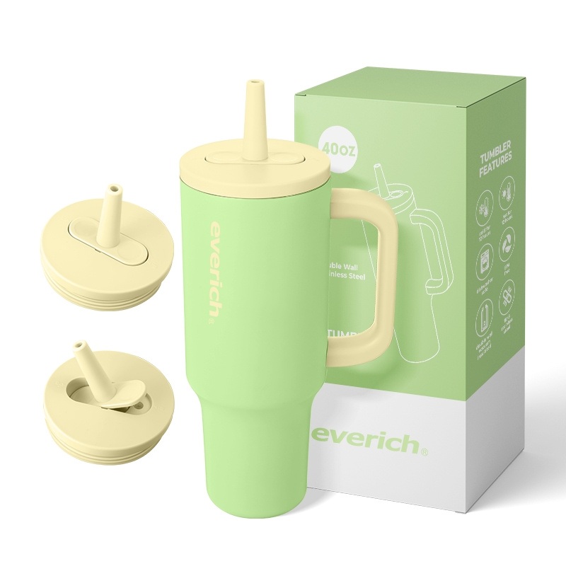 Everich ODM Wholesales 40oz Double Wall 304 Stainless Steel Vacuum Insulated Thermal Sweat Free Cup Holder Friendly Tumbler with Handle&Leakproof Flip Straw Lid – Stainless Steel Tumbler and 40oz Tumbler price