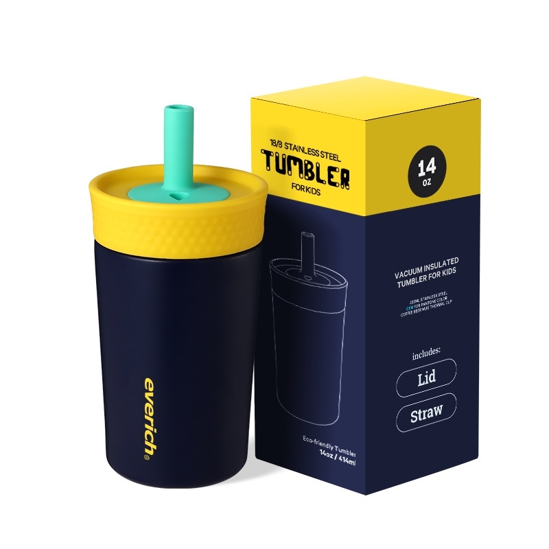 Kids Insulation 18/8 Stainless Steel Tumbler with Spill Resistant Flexible Straw, Easy to Clean, Kids Water Bottle, Great for Hiking, Dishwasher Safe, 14oz – Kids Tumbler and Leak Proof price