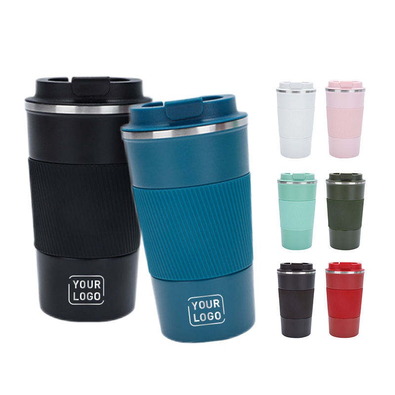 New Reusable Leakproof 12oz 17oz Double Wall Insulated Tumbler Stainless Steel Coffee Travel Mug Cup with Silicone Sleeve Blue White Coffee Mug – Stainless Steel Coffee Mug and Travel Coffee Mug price