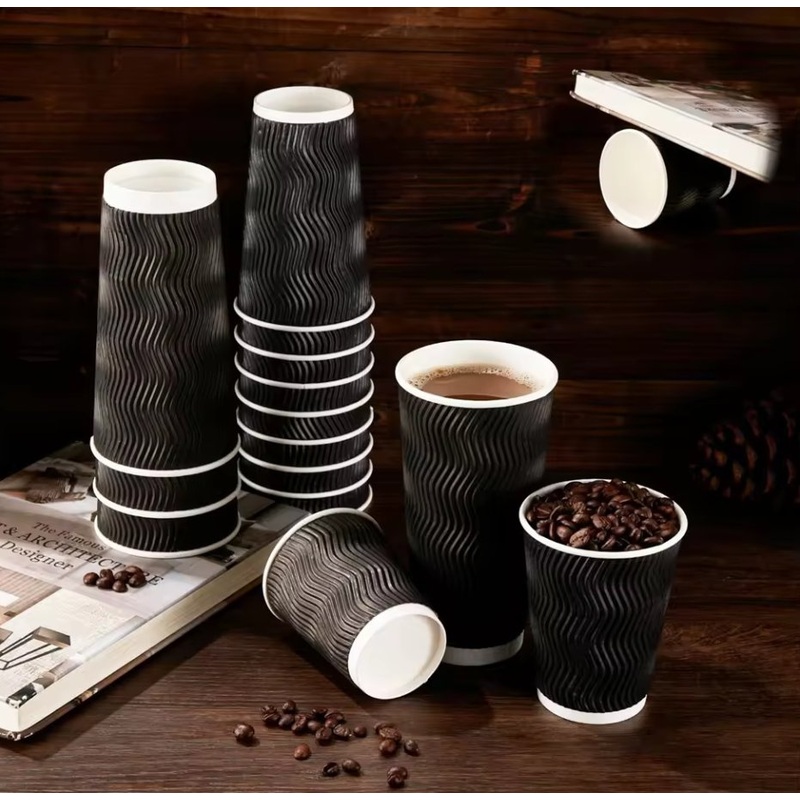 Ripple Wall Coffee Tea Paper Cup Mugs with PE PLA Pbs Water-Based Coating Disposable Ripple Cup – Degradable Ripple PLA Glass and Composatble Ripple PLA Mug price