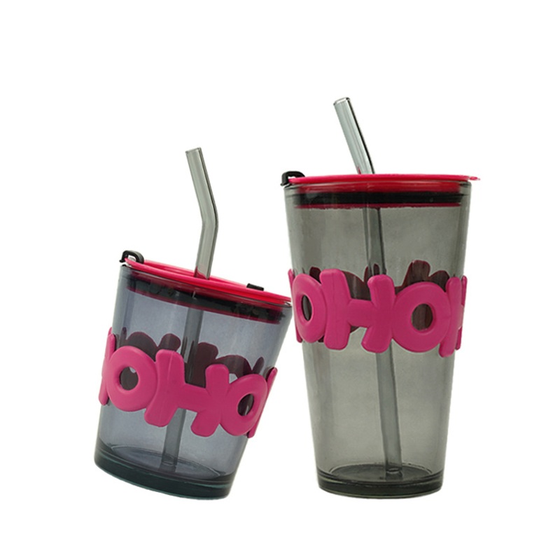 Wholesale Round Empty Grey 350ml 450ml Glass Water Bottle with Straw – 450ml Glass Cup and Glass Cup Mug price