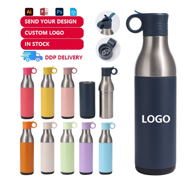 2 In1 Beer Bottle Cooler Custom Logo Stainless Steel Insulated Vacuum Flask Sports Water Bottles with Straw Lid with Handle – Vacuum Flask with Stackable Mug and Thermal Cups Flasks for Travel Sports price
