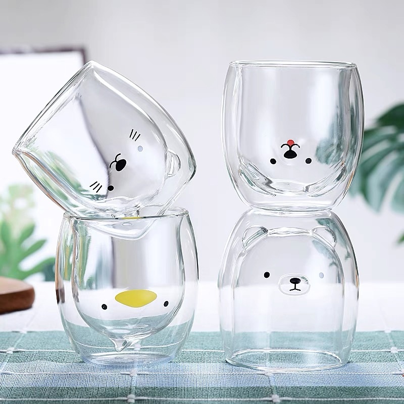 Customized Style Cute Clear Cartoon Reusable Glass Milk Cup Glass Coffee Wholesale Handmade Double Wall Glass Bear Cup – Double Wall Glass Cup and Glass Bear Cup price