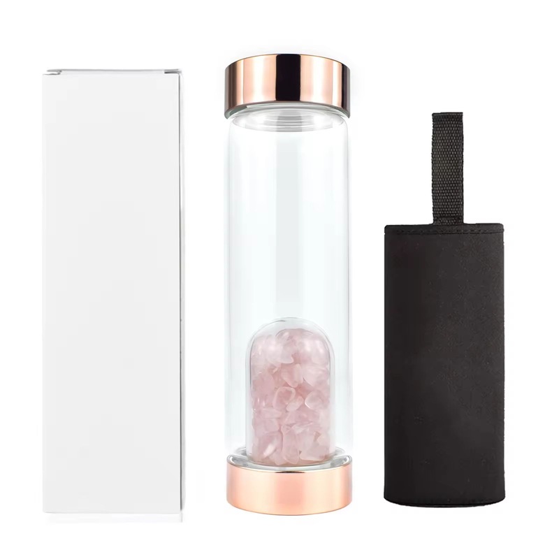 Natural Rose Quartz Gemstone Infused Glass Water Bottle Luxury Crystal Elixir Water Bottle – Healing Rose Quartz Bottle and Crystal Glass Water Bottle price