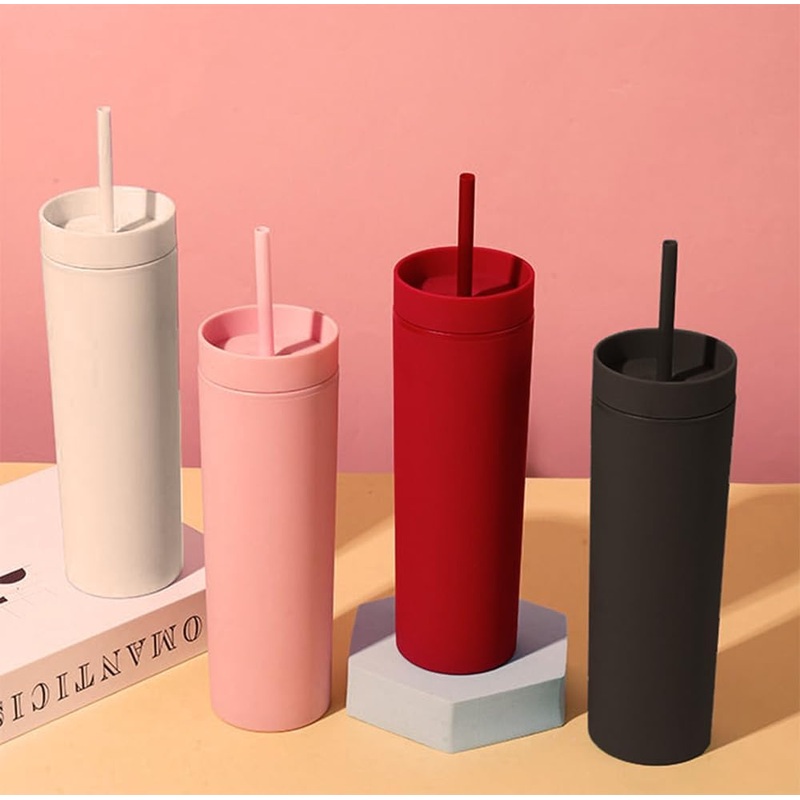Portable Plastic Coffee Mug 16oz BPA Free Acrylic Matte Double Wall Plastic Tumbler with Straw and Lid – Plastic Tumbler Cups and 16oz Tumbler Cups price