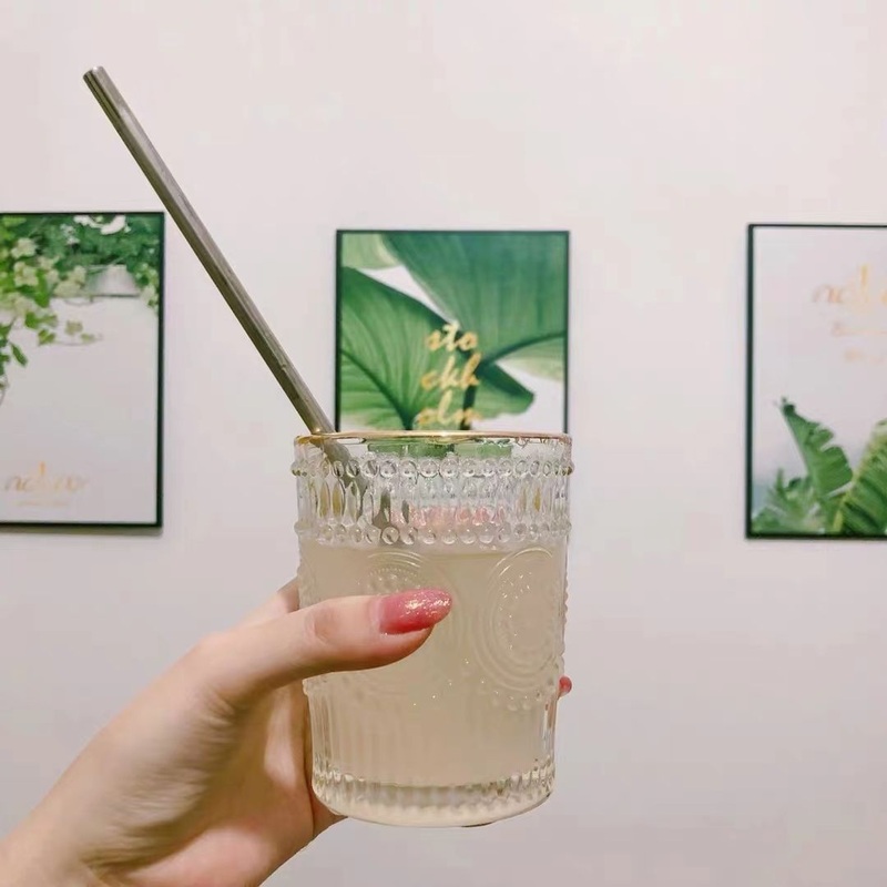 Vintage Embossed Gold Rim Glass Cup for Milk Tea/Juice/Cold Drink – Glass Cup and Glass Bottle price