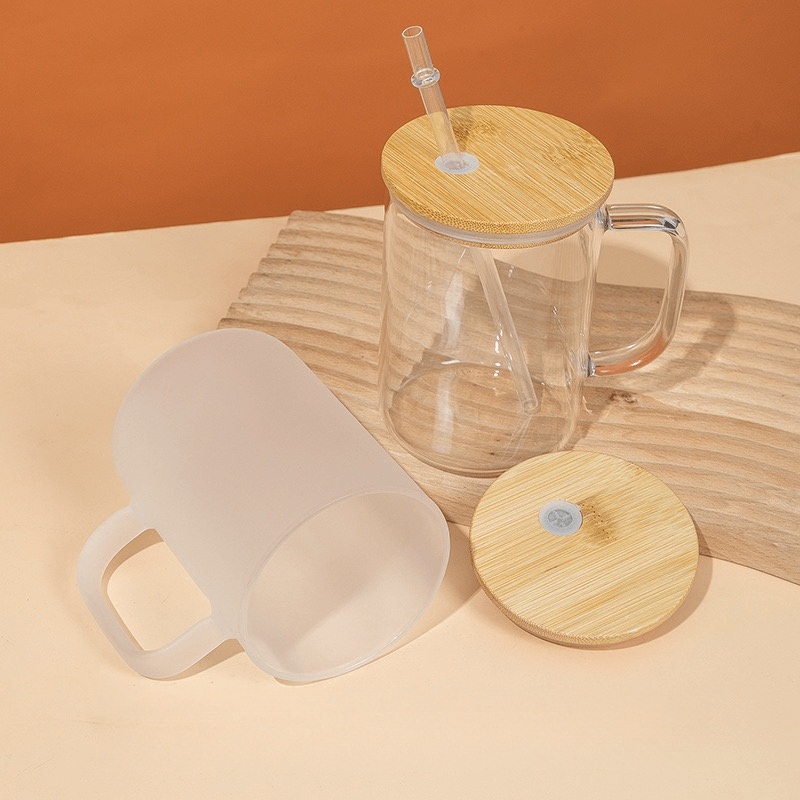 Wholesale Clear Mug Blank Sublimation Frosted 17oz Glass Cup Mugs with Handle and Straw for Dye Sublimation Heat Press – Blank Sublimation Frosted 17oz Glass Mug and Wholesale Clear Mug price