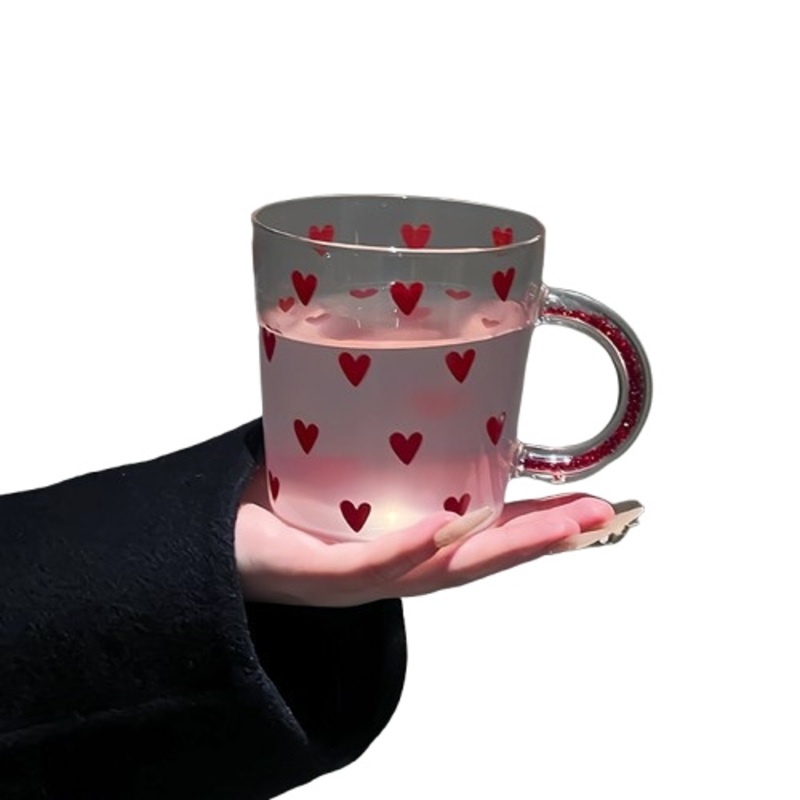 Wholesale Heat Resistant Glass Tumblers Coffee Mugs with Heart Print Glass Cup with Handle – Glass Cup and High Borosilicate Glass price