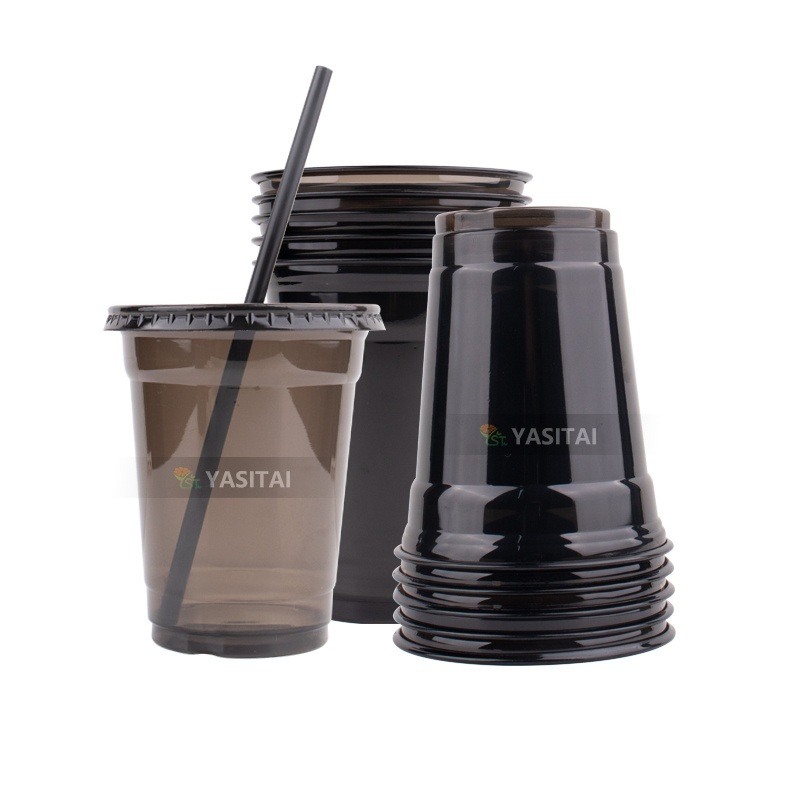 Yst Custom Logo Printed Black Transparent Clear 12oz 16oz 16oz Plastic Pet Cold Coffee Drinking Cup – Plastic Cups for Juice and Plastic Cups for Beer price